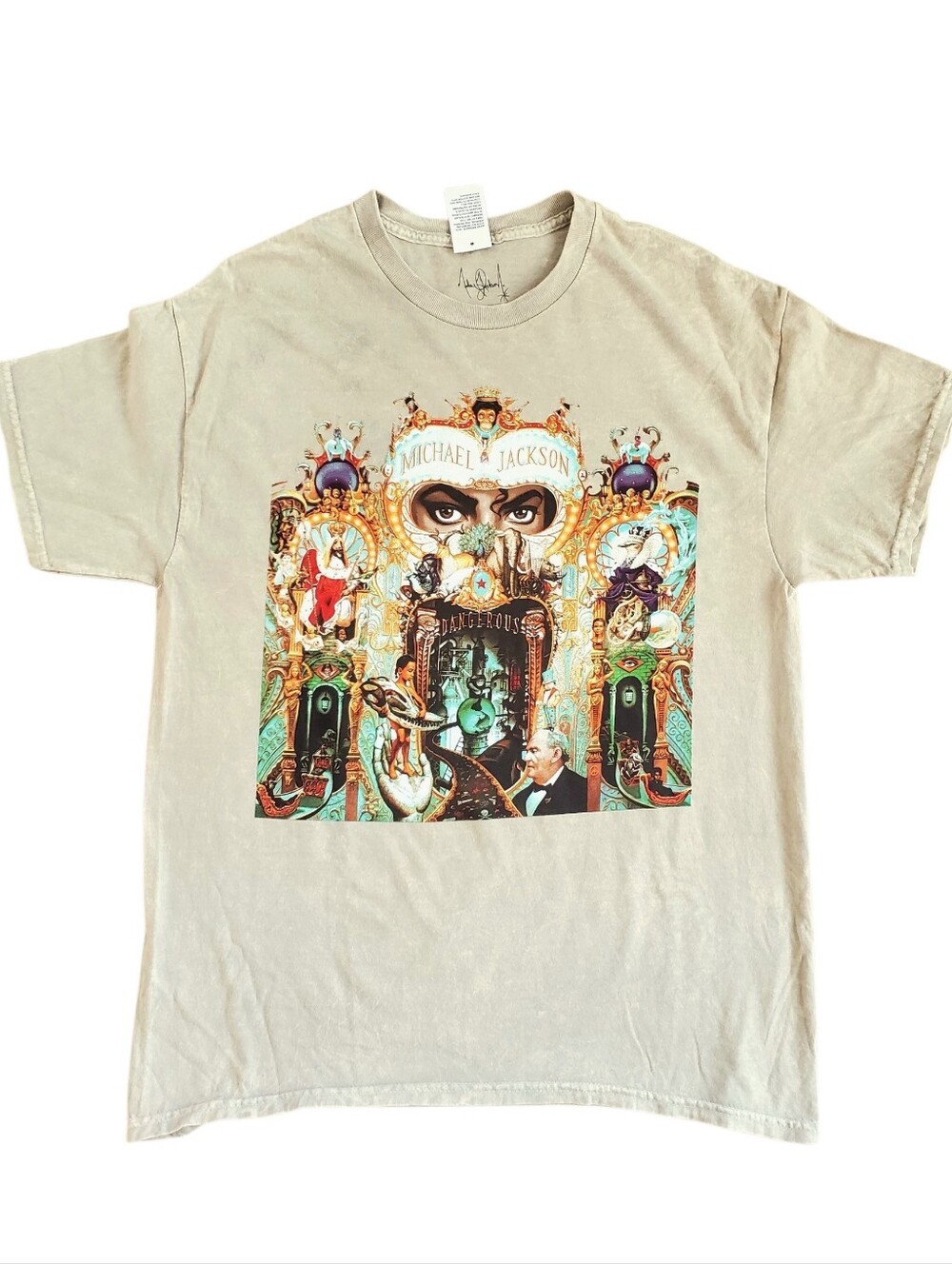 Michael Jackson Dangerous 1992 Tour T Shirt Beige Reprint Mens Large Doublesided